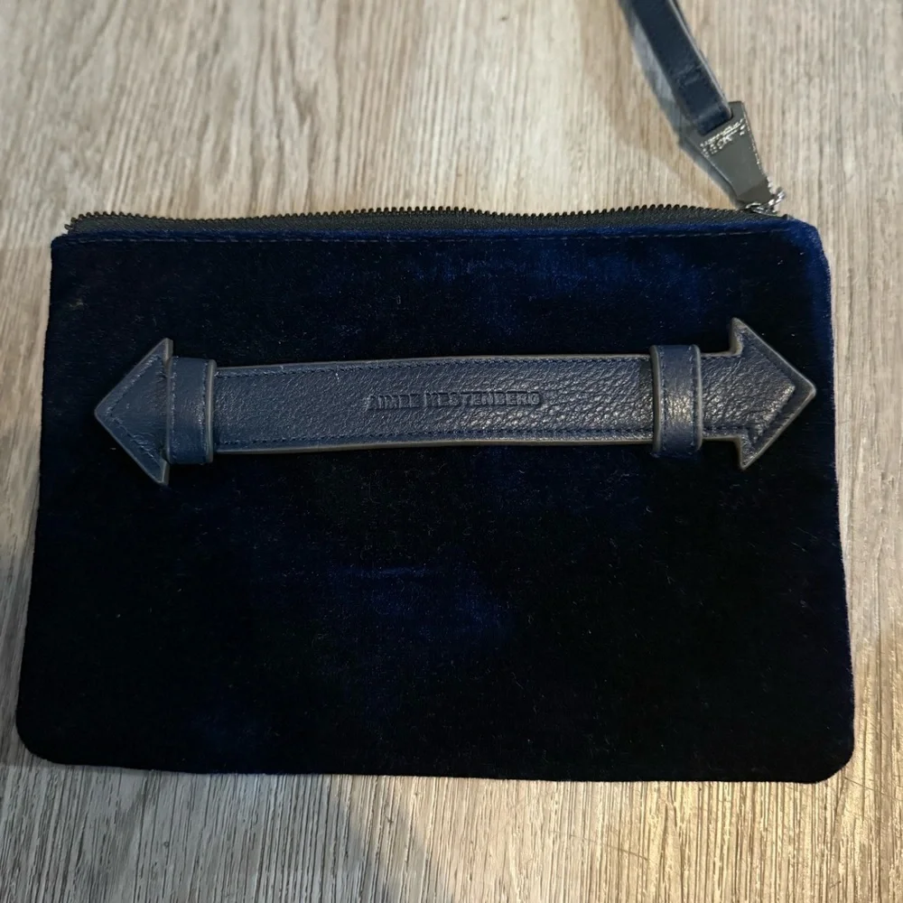 Aimee Kestenberg Melvile Pouch Lapis Blue Leather Velvet Clutch